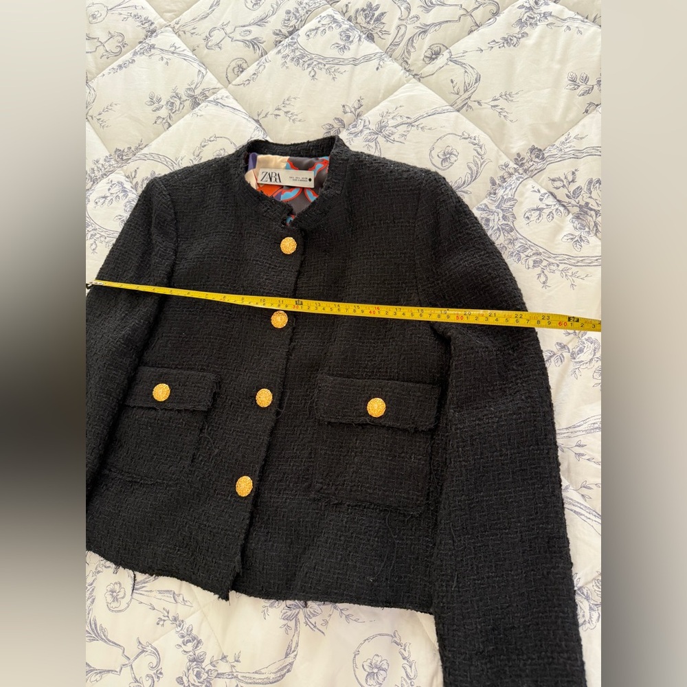 Zara Black Textured Blazer with Gold Accents - Picture 6 of 10